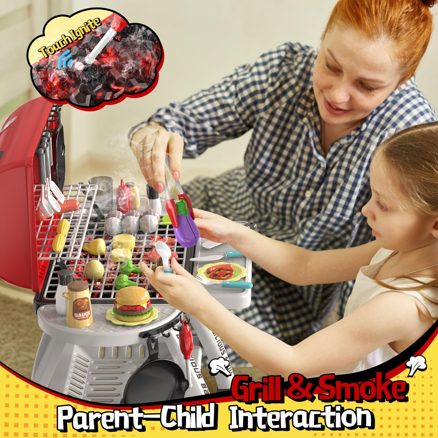 Wdebay 2-Layer Bbq Toy Grill With Big Playset Gifts|Kids Outdoor Toys For Toddlers 3-5 6| Pretend Outdoor Toddler Boy Toys For 3