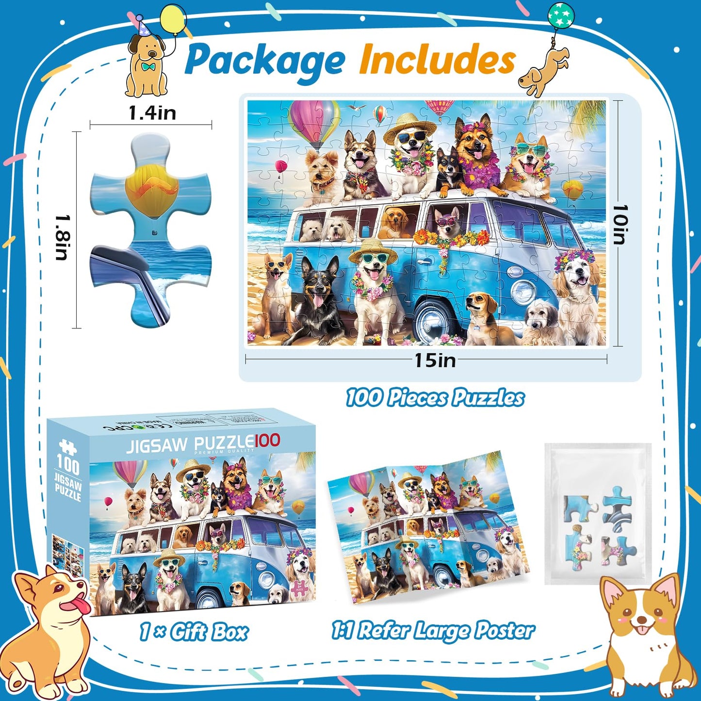 100 Piece Puzzles for Kids Ages 4-8 Kids Puzzles Ages 4-6 6-8 Jigsaw Puzzles for 4 6 8 Year Old Kid 100 Piece Puzzle for mature-themed Senior Dog Animals Beach Puzzle Easy Jigsaw Puzzle Games Gift