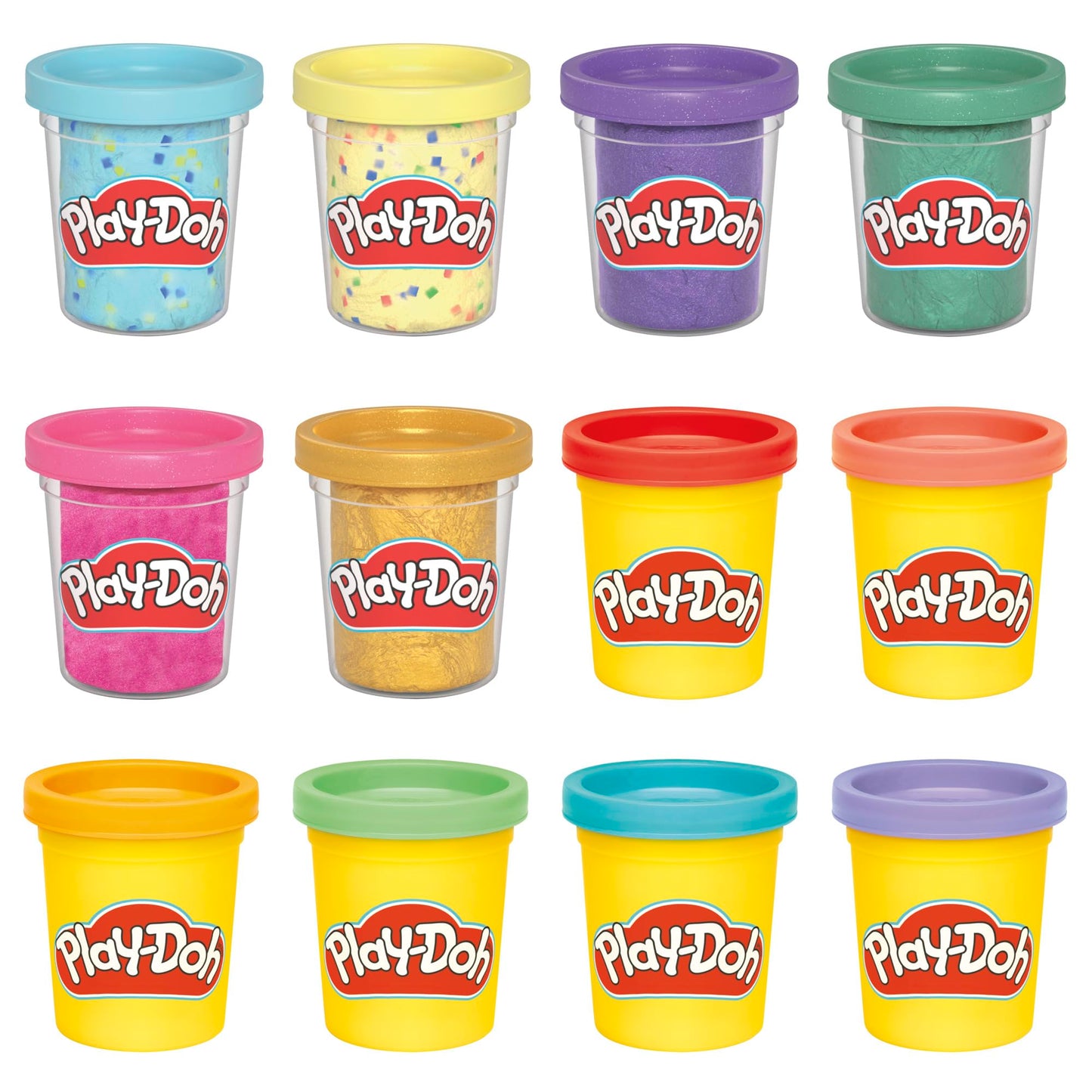 Play-Doh 12 Pack Celebration Compound, Includes Confetti & Metallic Shine, Assort. Colors, Non Candy Halloween Handout Toys & Pa