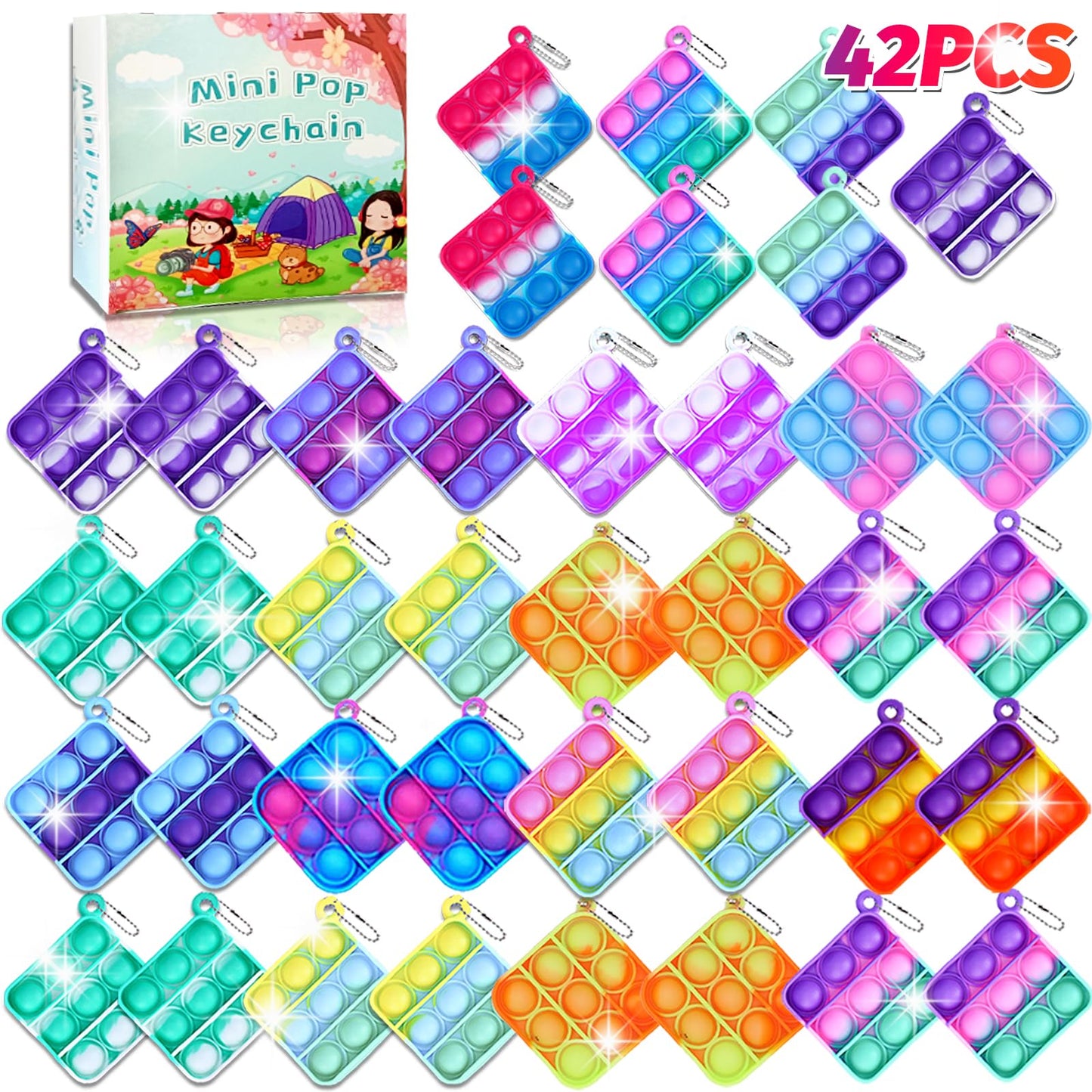 Kids Party Favors Fidget Toys Bulk 42 Pack Mini Pop Keychain Toys Bulk Packs Sensory Stress Toys Party Popper Toy Classroom Birt