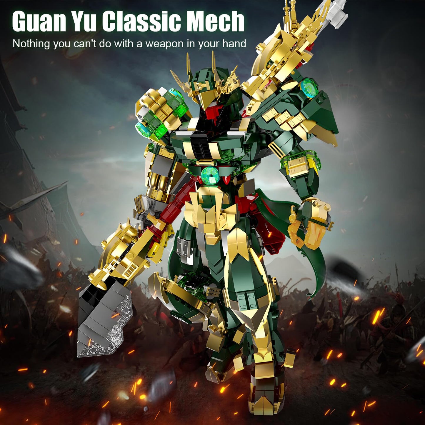 HIGH GODO Mech Robot Building Set  MOC China Guan Yu General Chinoiserie Mech Action Figures Model   Hero Warrior Collectible Display Toys Gifts for Boys mature-themeds 12+ (1408PCS)