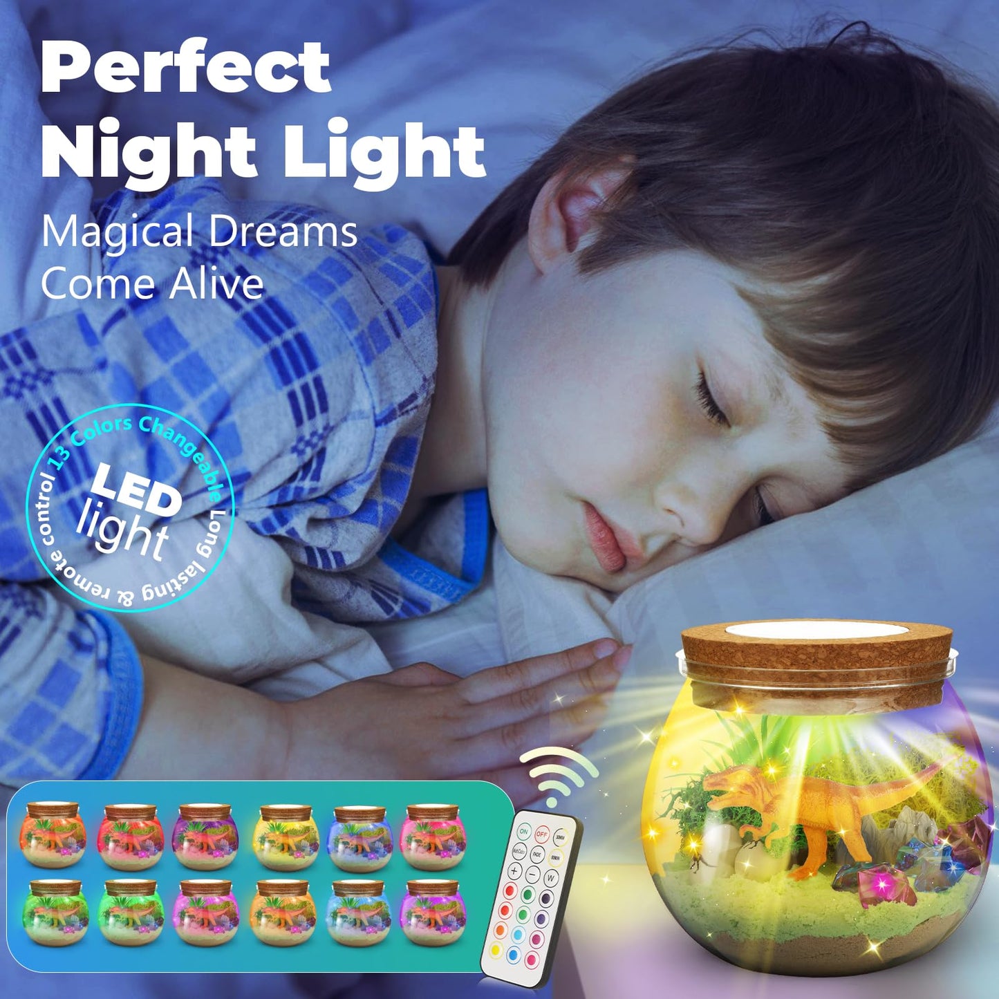 Easter Basket Stuffer Gifts Unicorn Toys Kids Terrarium Kit With Led Night Light & Remote Diy Arts And Crafts Science Kits Dinosaur Toys For Girls Boys 4 5 6 7 8 9 10 11 12 13 Year Old Birthday Gifts