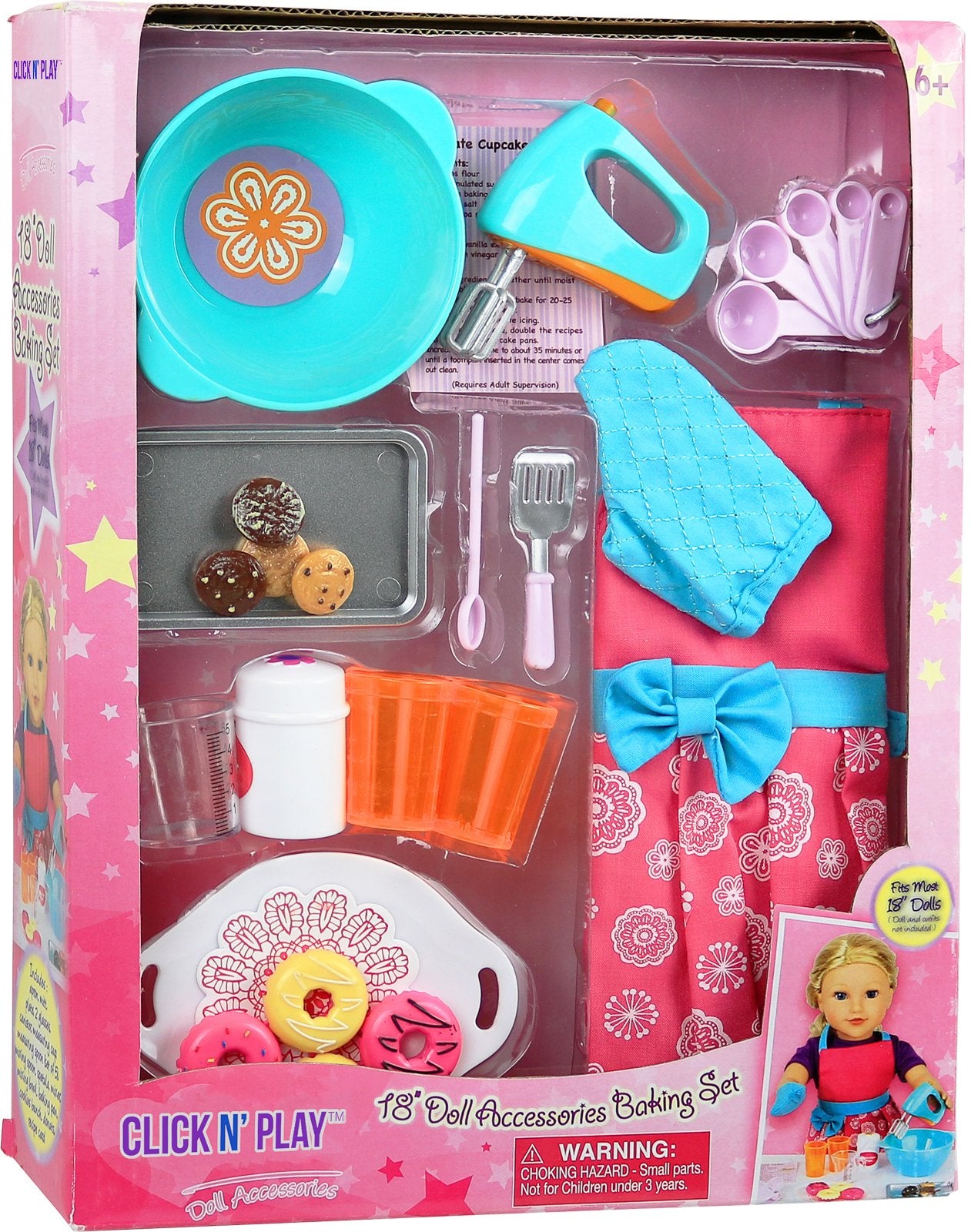 Click N' Play Doll Baking Set With Apron And Baking Utensil Accessories, Perfect For 18 Inch Dolls