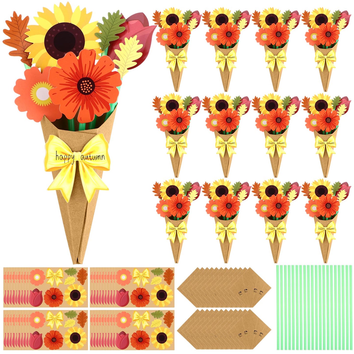 32 Set Thanksgiving Crafts Flower Bouquet Craft Kit DIY Flower Bouquet Kit Fall Florals for Thanksgiving School Classroom Home F