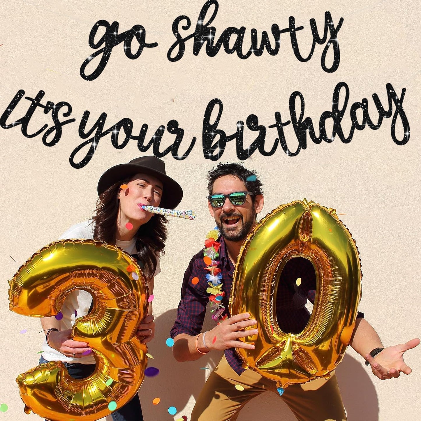 Beishida Black Go Shawty It'S Your Birthday Banner - No Diy - Hip Hop Theme Glitter Happy Birthday Banner - Pre-Strung - Black R