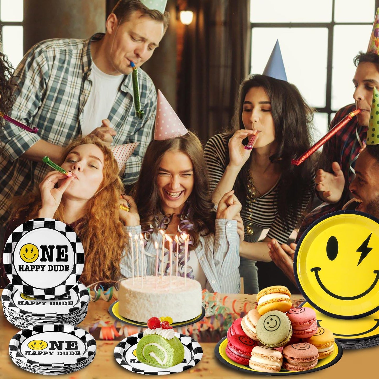 One Happy Dude Birthday Decorations Yellow Smile Face Party Plates One Happy Dude Paper Plates Disposable Party Favors for Birth