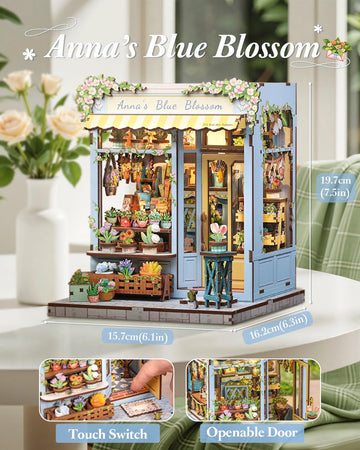 CUTEBEE Book Nook Kit - DIY Miniature House Dollhouse Kit for mature-themed and Teens  Booknook Bookshelf Decor Alley Model Build with LED Light  Gifts for Family and Friends (Anna 's Blue Blossom)
