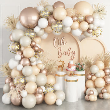 Boho Balloon Arch Beige Balloon Garland Kit, 113 Packs Neutral White Sand Balloon Nude Cream Peach Balloon And Metallic Champagn
