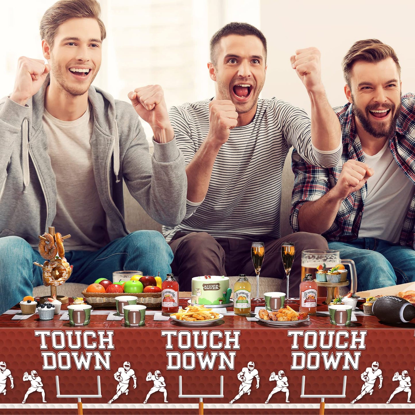 Frienda 3 Pcs Football Party Tablecloths Plastic Brown Football Field Tablecloths Rectangle Football Bowls Table Cover Football