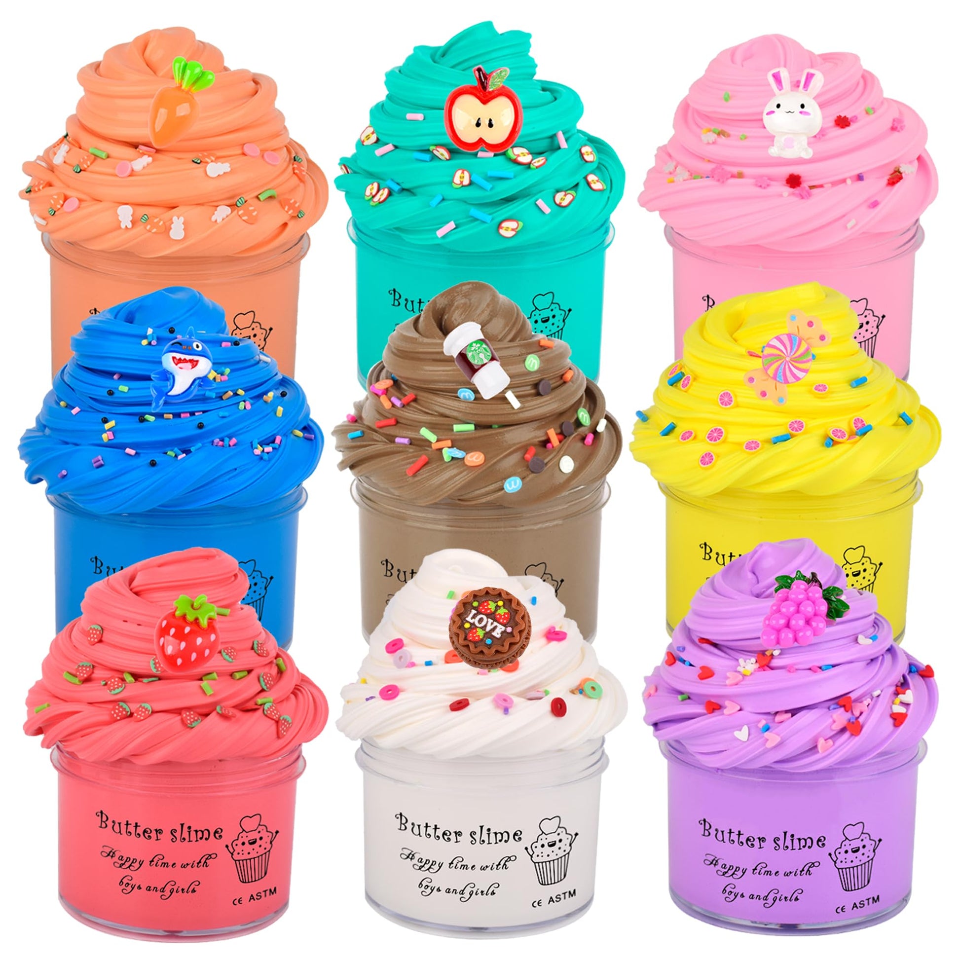 Scented Slime Kit with 9 Pack Butter Slimes  Solid Color Slime Watermelon Coffee Bunny Super Soft and Non-Sticky  Stress Relief Toy Party Favors Birthday Gifts for Girls and Boys 6 7 8 9 10 11 12