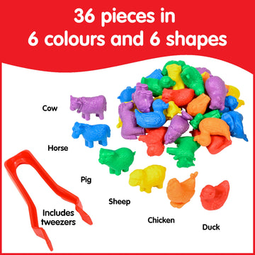 Edxeducation - 13204 Farm Animal Counters - Mini Jar Set Of 36 - Learn Counting, Colors, Sorting And Sequencing - Math Manipulat