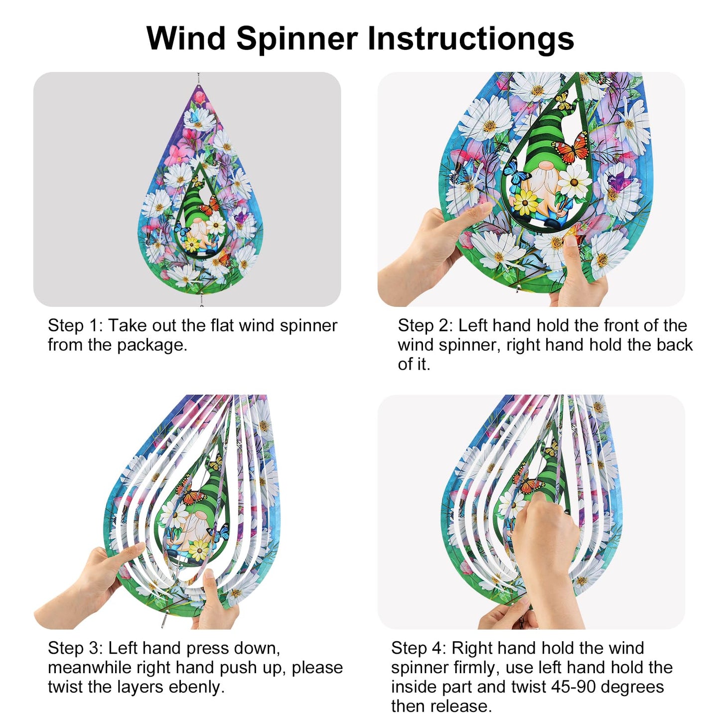 Gnomes And Butterfly Hanging Wind Spinners, Outdoor 3D Metal Sculptures For Garden And Yard Decoration Large Wind Spinner With A