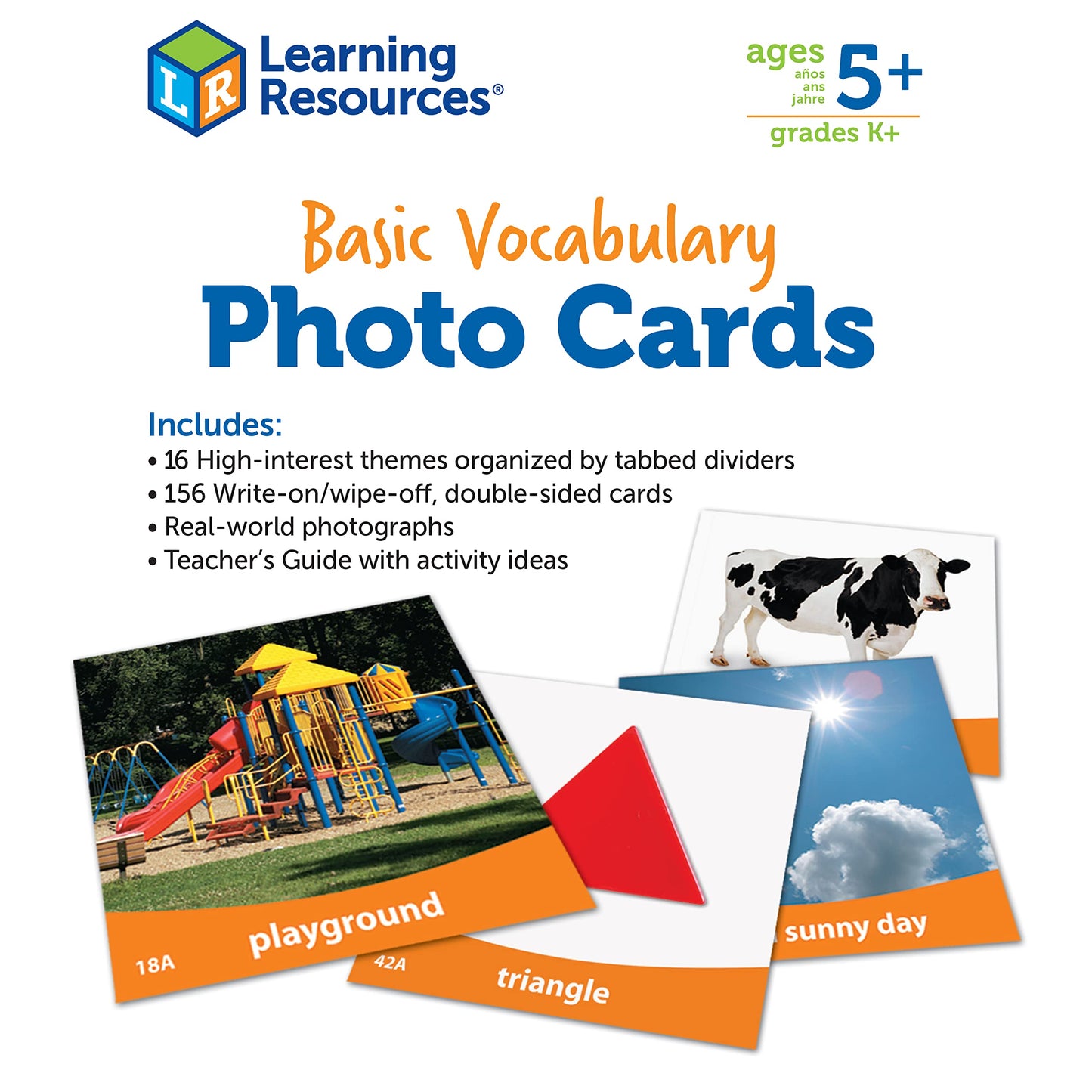 Learning Resources Basic Vocabulary Photo Cards, 156 Multicolor Cards, 3.5” Square, Educational Games for Kids, Ages 5+