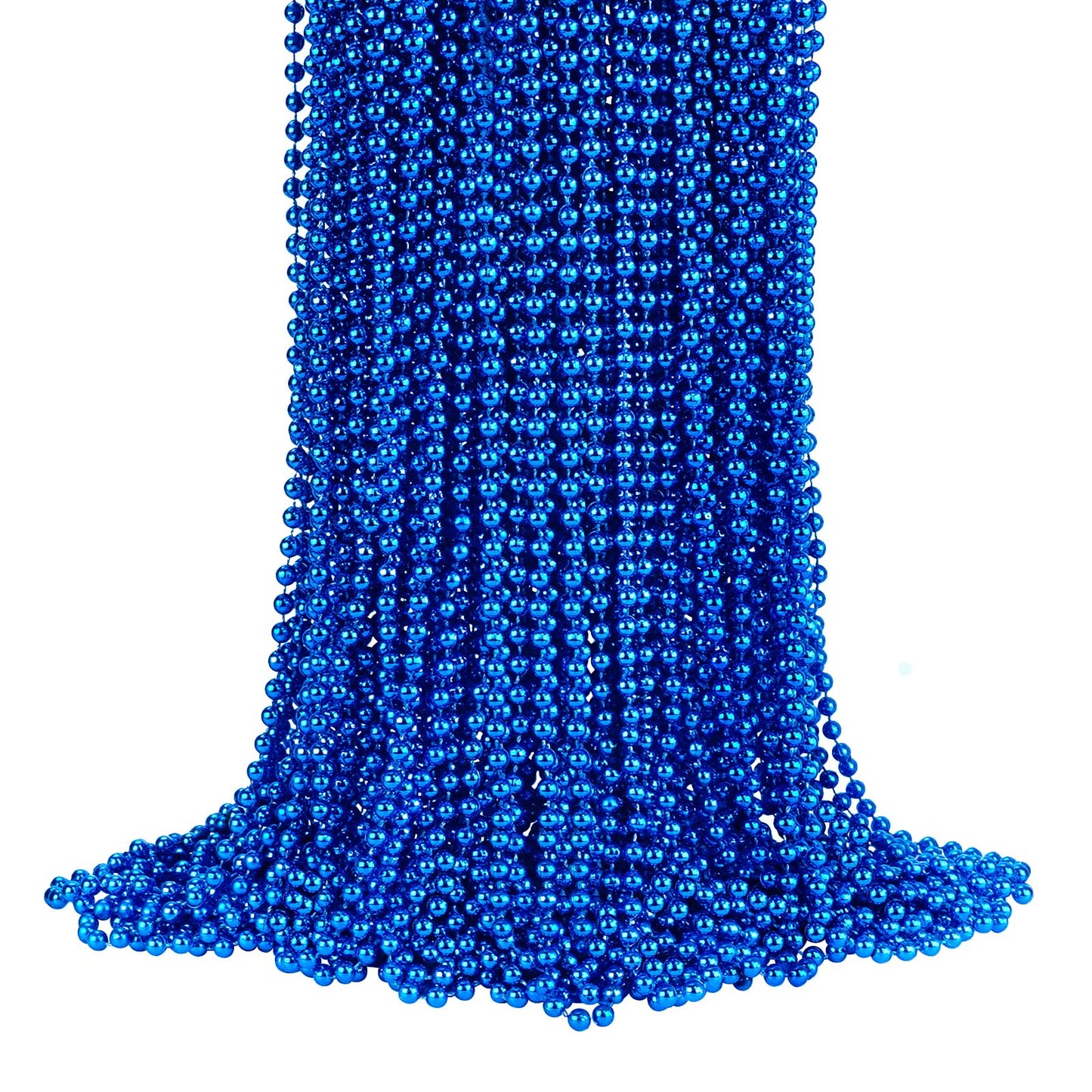 YAXINRUI 72 PCS Metallic Blue Bead Necklaces, 33 Inch 7 mm Mardi Gras Beads Bulk Round Beaded Necklaces Costume Necklace for Mar
