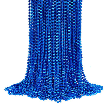 YAXINRUI 72 PCS Metallic Blue Bead Necklaces, 33 Inch 7 mm Mardi Gras Beads Bulk Round Beaded Necklaces Costume Necklace for Mar