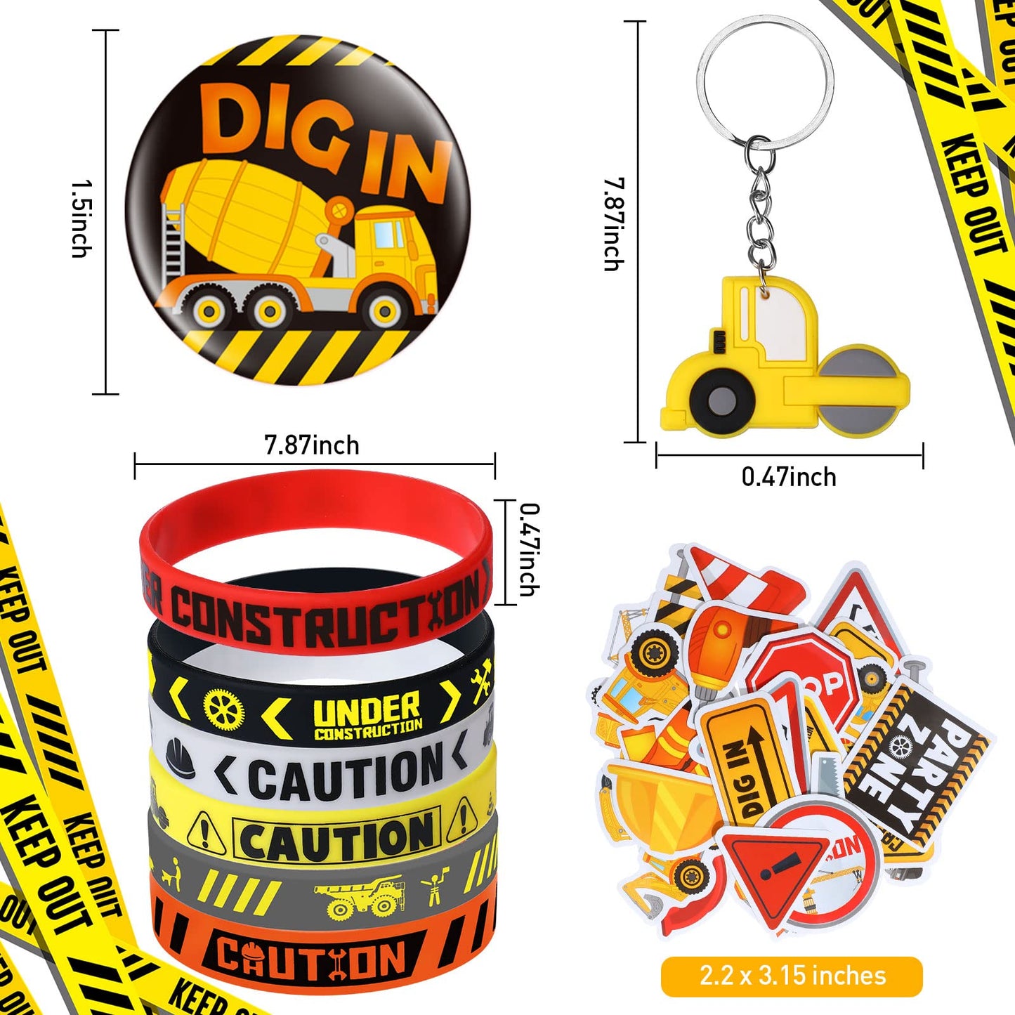 Construction Party Favors Construction Theme Birthday Party Supplies Mini Construction Vehicles Toy Rubber Bracelet Keychain Sta