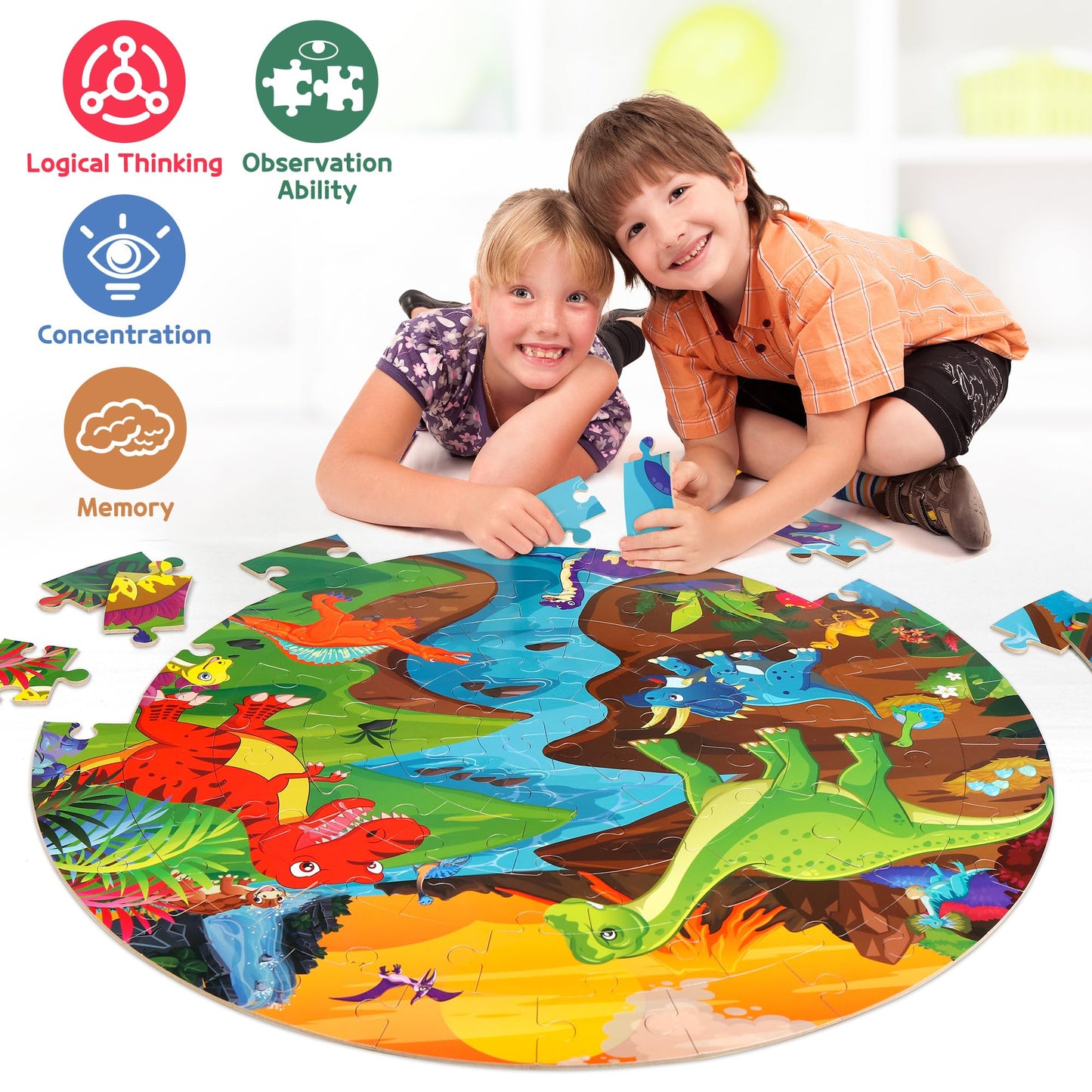 Synarry Floor Puzzles For Kids Ages 4-6, Large 70 Piece Dinosaur Puzzles For Kids Ages 3-5, Dinosaur Puzzles For Kids Ages 4-8, Preschool Toys Gifts For 3 4 5 6 7 8 Years Old Toddlers Boys Girls Child