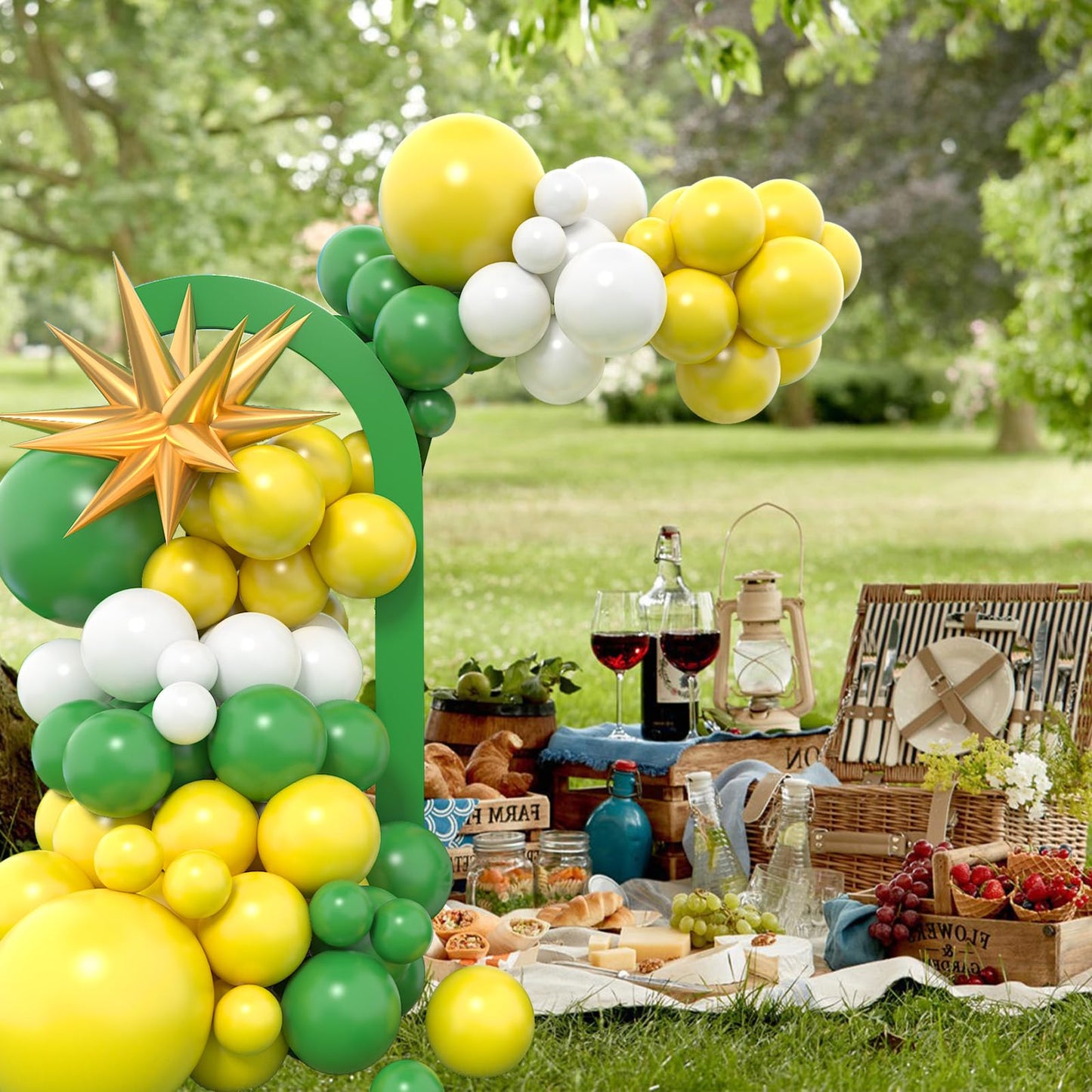Green Yellow Balloon Garland Kit, Golf Birthday Decorations With Dark Green Yellow Latex Balloons Gold Star Foil Balloon For Boy