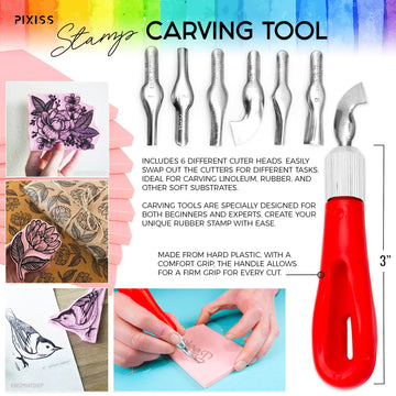 Rubber Block Stamp Carving Block Stamp Making Kit with Cutter Tools, 1 Carving Rubber Stamp for Printmaking, Printing and More