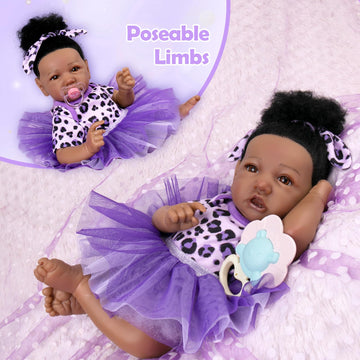 Aori Realistic Reborn Baby Dolls Black American Lifelike Reborn Girl 20 Inch Real Life Biracial Girl Reborn Toddler Baby With Purple Clothes Accessories Set For Girls Age 3