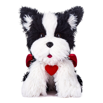 Ikasa Border Dog Stuffed Animal Love Plush Toy With Heart For Valentine Day,Cute 11.8'' Soft Small Plushie,Gifts For Girlfriend