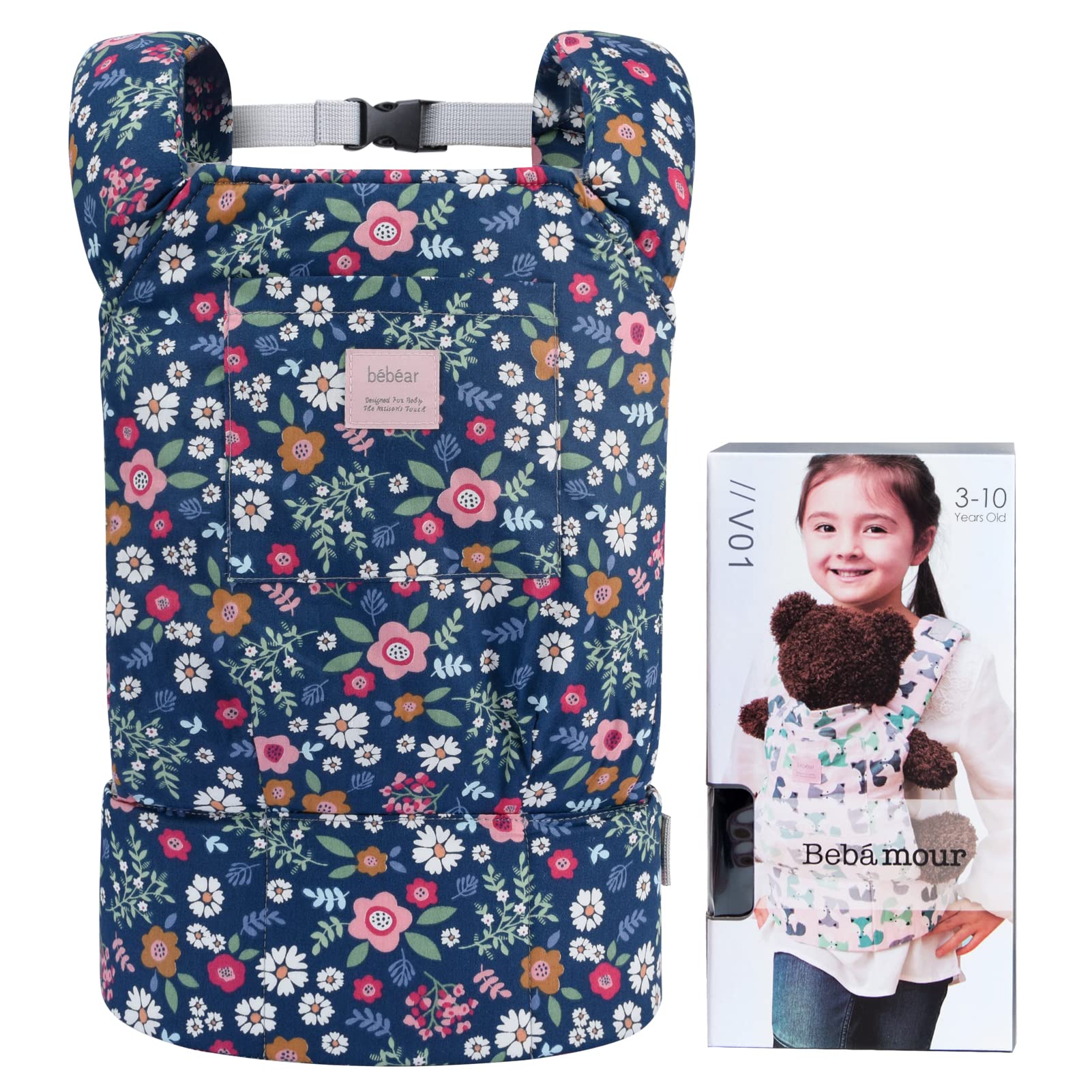 Bebamour Doll Carrier Original Reborn Baby Doll Carrier For Doll Toys Doll Carrier For Girls And Boys(Blue Flower)