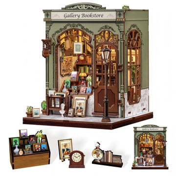 CUTEBEE DIY Book Nook Kit  Miniature House Kits for mature-themed and Teens  DIY Miniature Book Nook kit with Sensor Led Light  Gifts for Lovers and Family (Gallery Bookstore)
