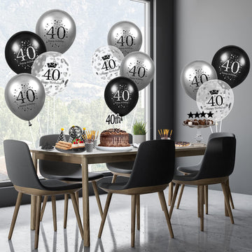 40Th Birthday Balloons Decorations 15Pcs Black Silver Happy 40Th Birthday Party Latex Confetti Balloons For Men Women 40Th Anniversary Happy Birthday Party Decor Supplies 12 Inches