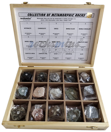 Rocksmins Mr15Wb Collection Set Of 15 Metamorphic Rocks In Wooden Box For Students Of School College Education Igneous Sedimenta