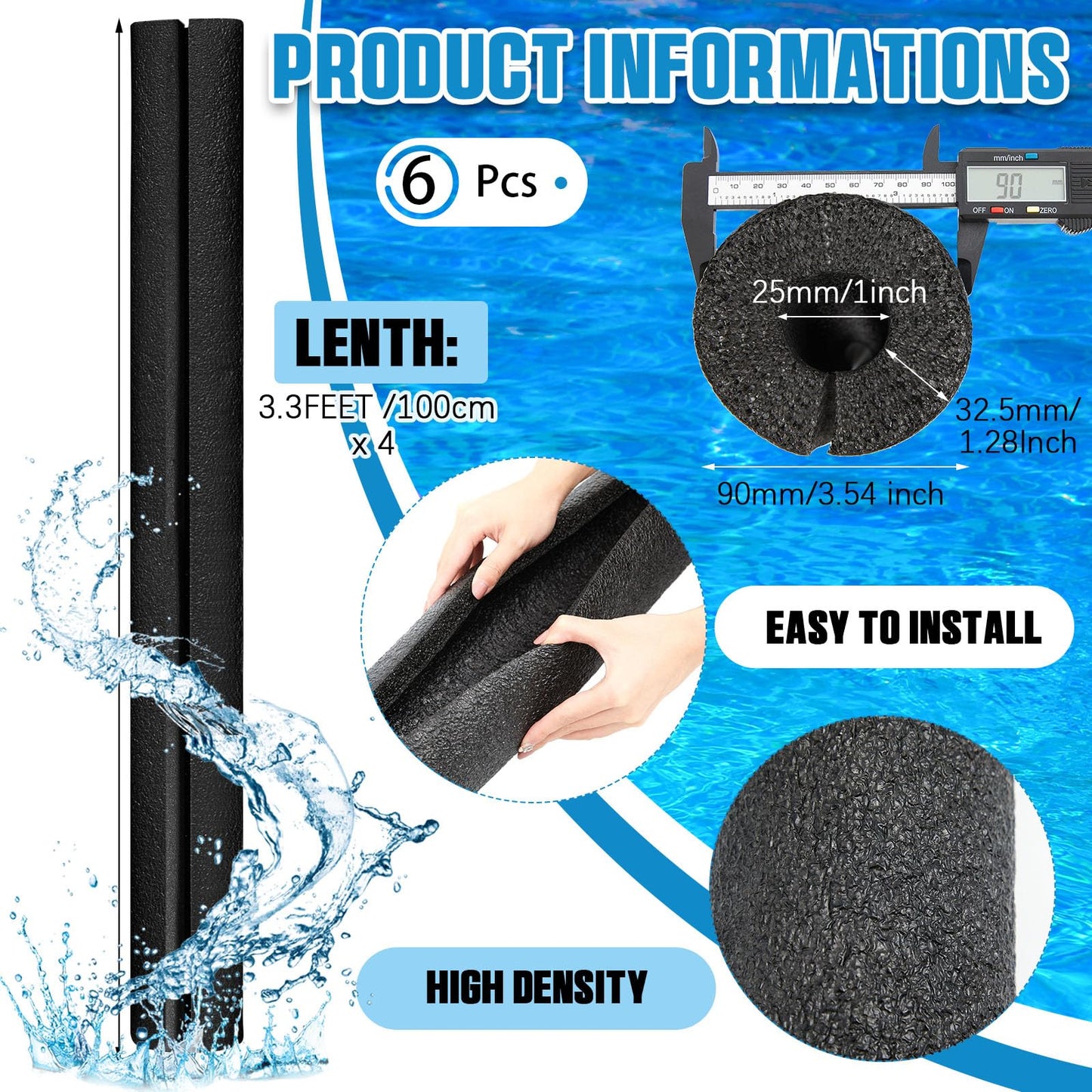 Hanaive 6 Pcs 40 Inch Pipe Insulation Foam Tube Pre Slit Clamp Foam Tubes For Padding Jumbo Pool Noodles Large Foam Tube For Swi