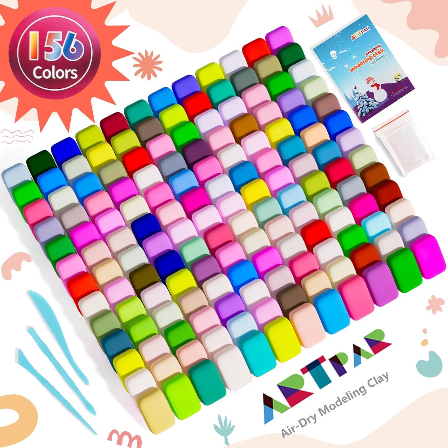 ARTPAR Air Dry Clay 156 Colors,Modeling Magic Clay for Kids Bulk Kit, Soft & Non Sticky,Non-Toxic Art and Crafts Supplies for Cl