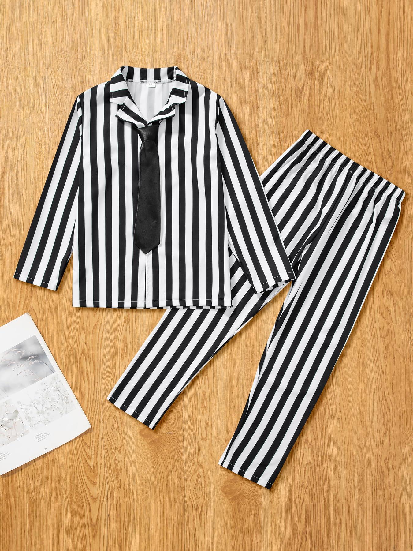 Promoted To Big Sister Boy Halloween Black And White Striped Suit Scary Costume For Kids (6T)