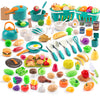 200Pcs Mini Play Kitchen Accessories for Kids, Pretend Cooking Playset with Cookware, Tableware & 2 Fruit Sets, Learning Gift fo