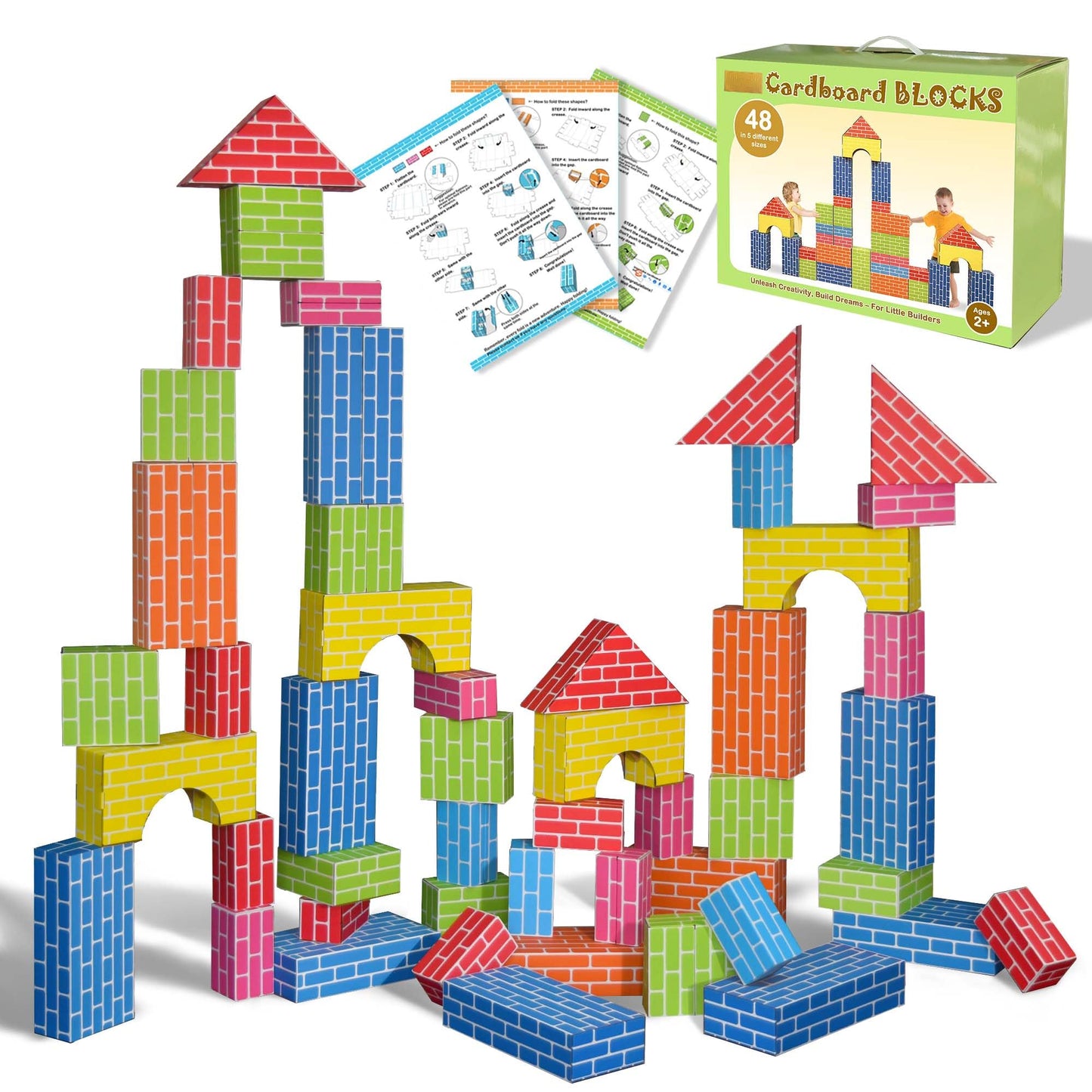Cardboard Building Blocks for Kids 48pcs: Jumbo Gifts Heavy Duty Develop Creative Thinking Spatial Reasoning Easy to Assemble