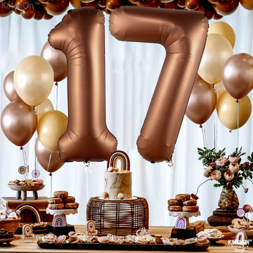 Katchon, Giant Coffee Brown 17 Balloon Numbers - 40 Inch | Happy 17Th Birthday Decorations, 17 Birthday Balloons | Number 17 Balloons For Happy Birthday Decorations | 17 Number Balloons