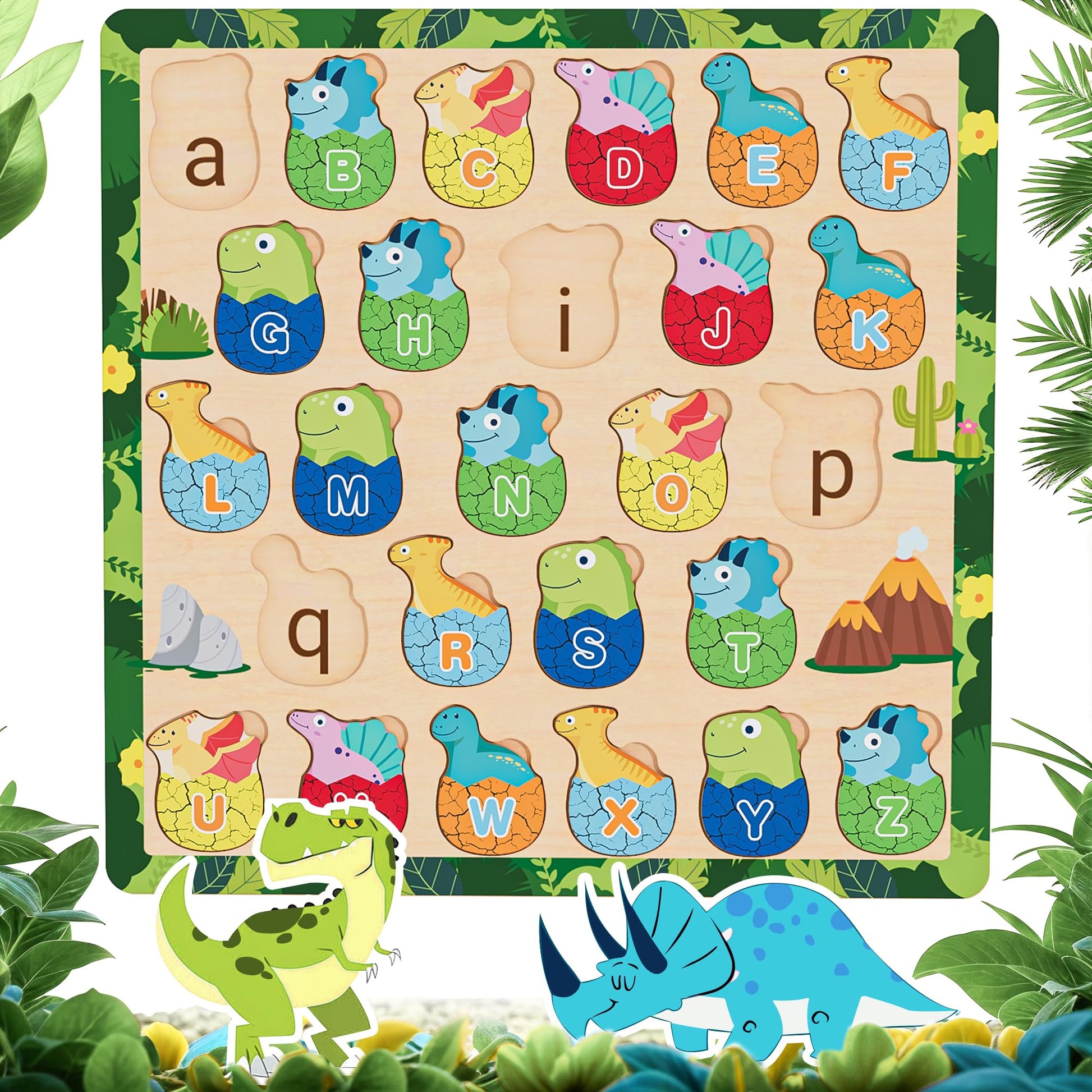 Tmgooyier Alphabet Learning Wooden Alphabet Puzzles Abc Dinosaur Puzzles Words Spelling Games Toys Letter For Toddlers Girls Toy