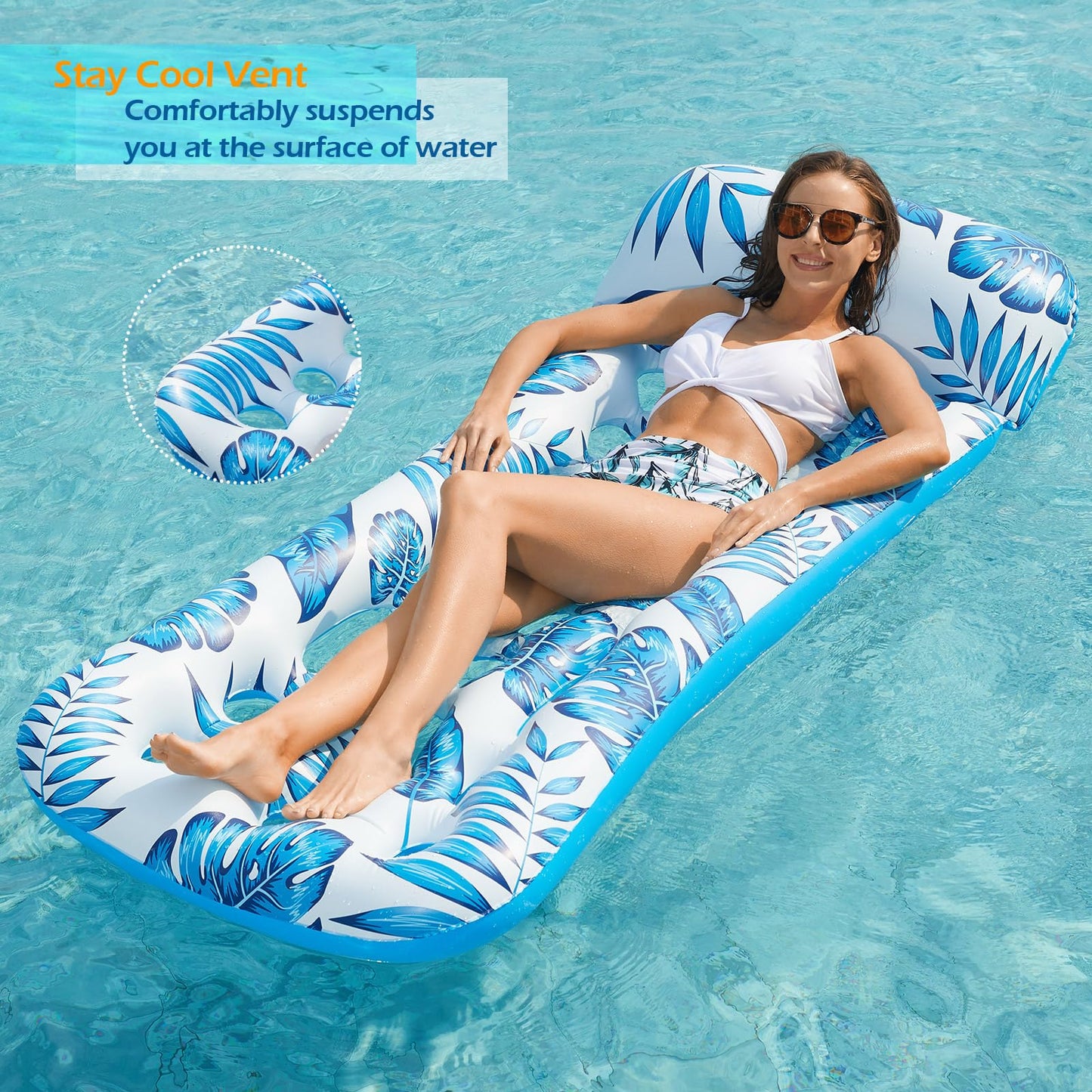 Jasonwell Inflatable Pool Float Lounge - Blue Vinyl Sun Tanning Raft for Adults, Model JX-CPLF-180B, Perfect for Beach and Lake Parties