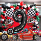 Stcomart 8 Pcs Race Car Party Decorations, Black Number 9 Balloon Checkered Balloons Tire Balloons For Boys 9Th Birthday