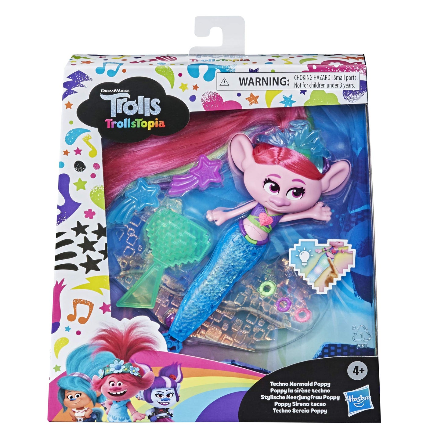 Trolls Dreamworkstopia Techno Mermaid Poppy Doll, Tail Lights Up In Or Out Of Water, Toy For Girls And Boys 4 Years Old And Up