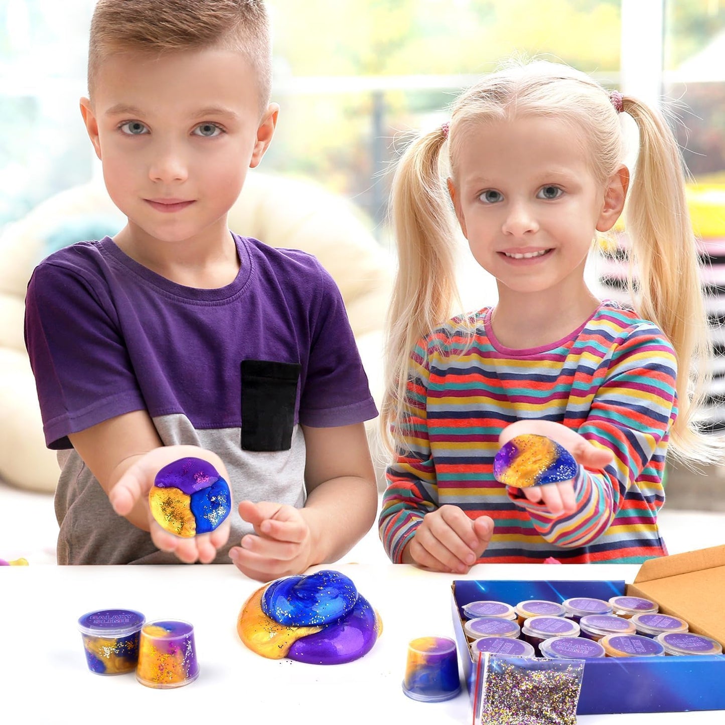 Slime Party Favors, 15 Pack Galaxy Slime Kit - Soft, Non-Sticky, Stress Relief Gold Powder Slime For Kids Girls And Boys - Class