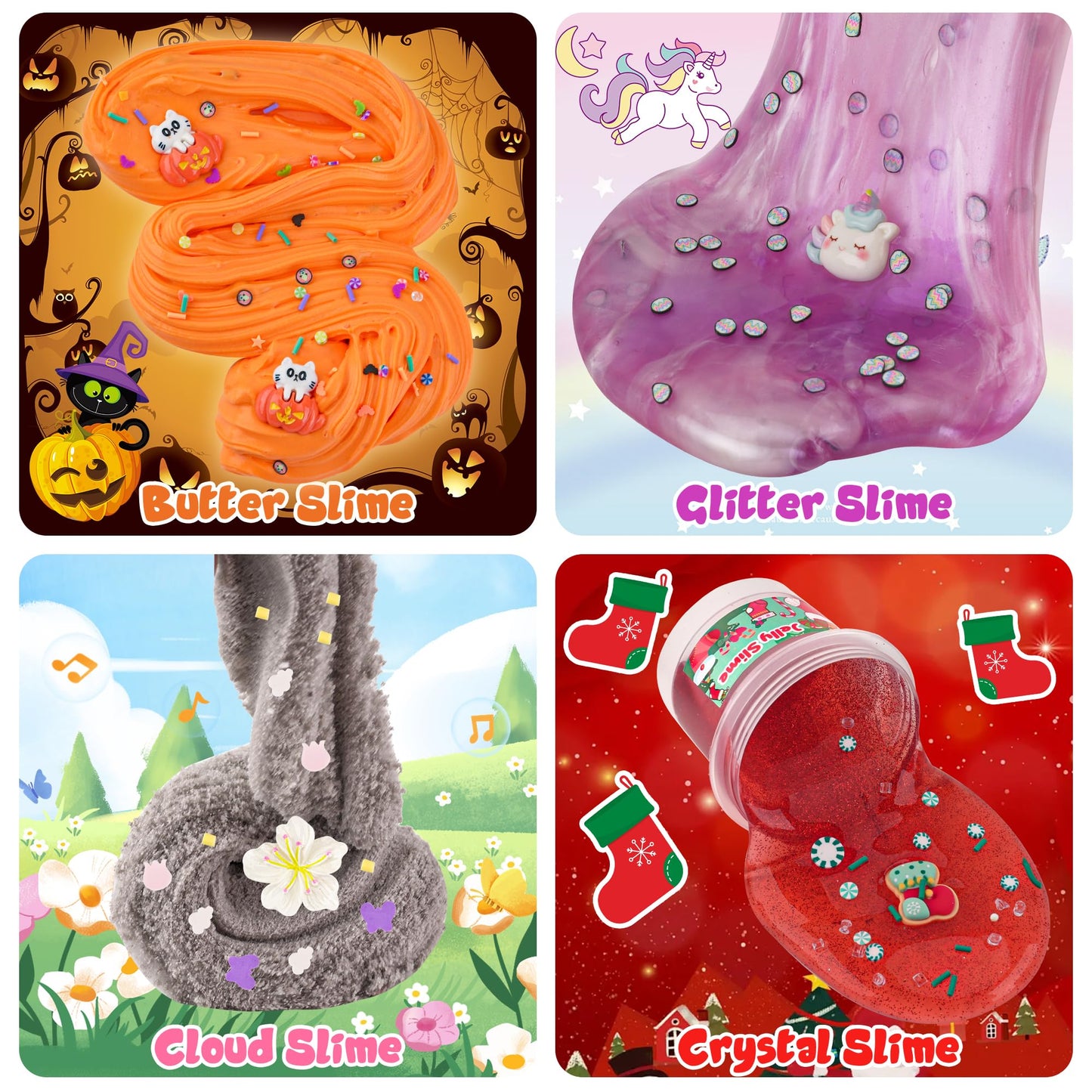 8 Pack Textures Slime Kit For Kids, Slime Variety Pack Different Textures, With Butter Slime, Cloud Slime, Water Slime & Bingsu
