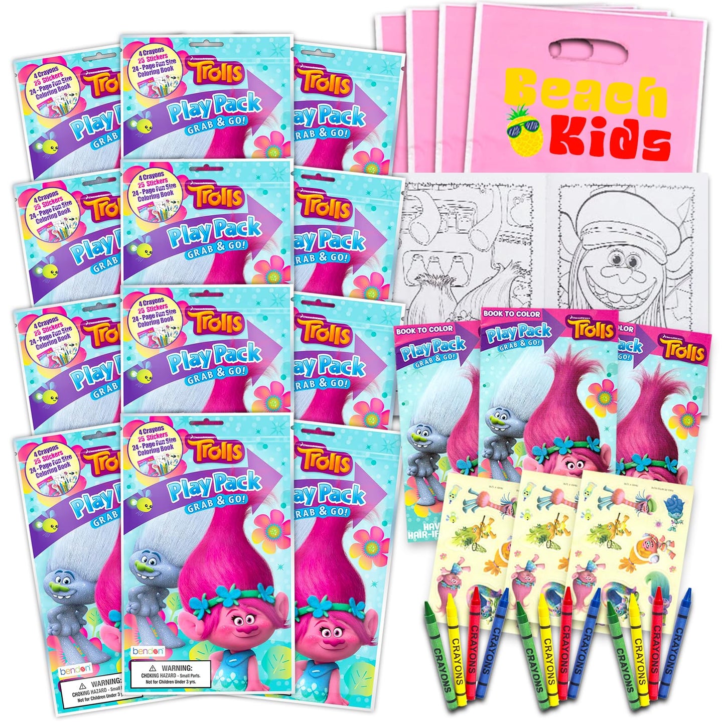 Set of 15 Trolls Play Packs Fun Party Favors Coloring Book Crayons Stickers