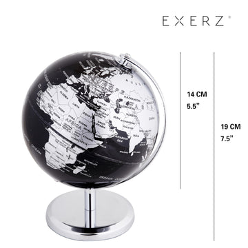 Exerz World Globe Black Dia 5.5-Inch - Mini Educational Globe Of Earth - Metal Base - Metallic Black