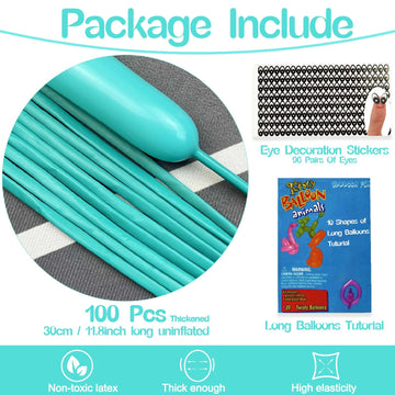 260 Balloons Teal Blue, Thickened 100 Pack Long Balloons Twisting Skinny Magic Balloons For Balloon Arch Animals Clown Kids Birt