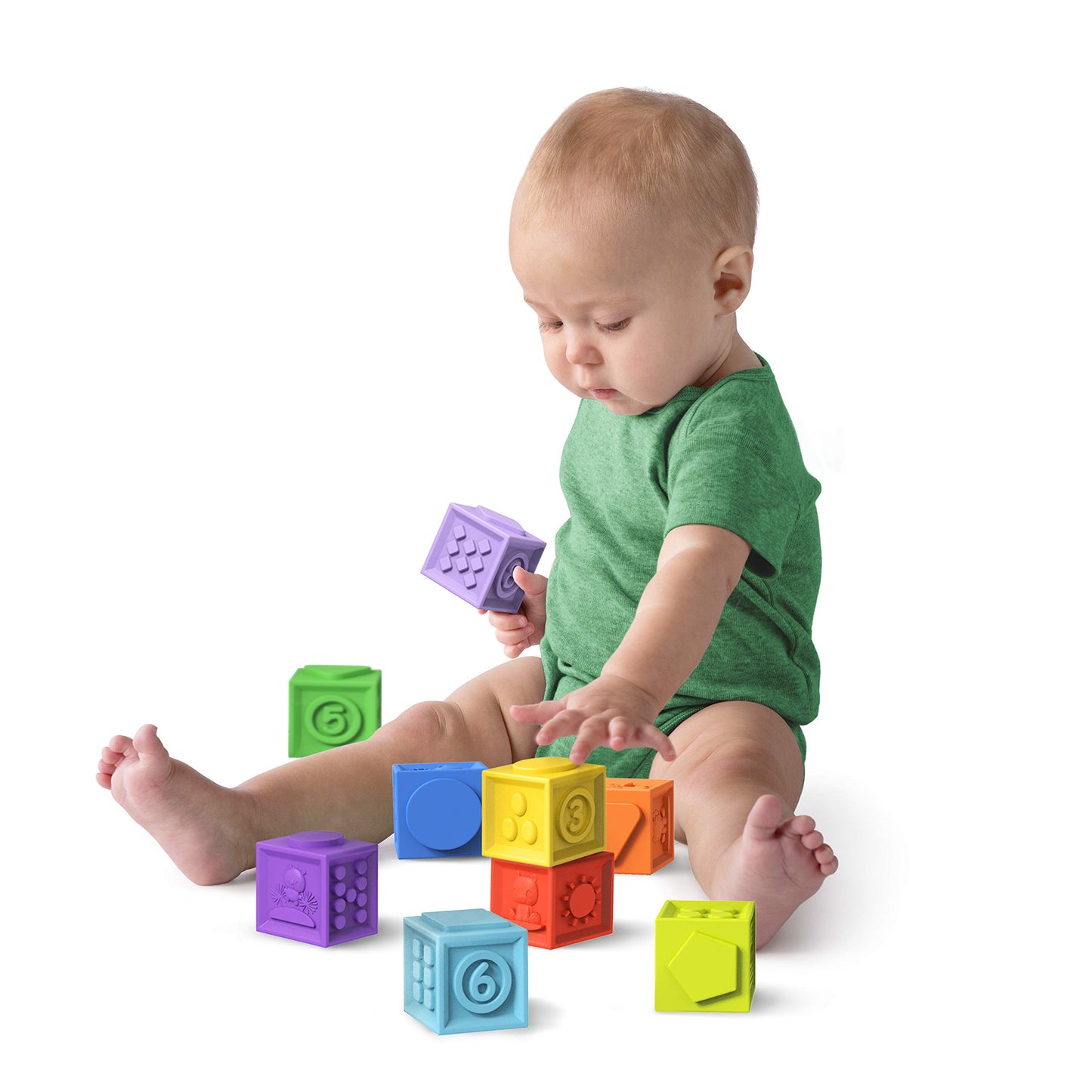 Bright Starts KaledioCubes 9pk Stack & Squeeze Blocks Baby Bath Toys - Play & Learn with Colors, Numbers & Shapes, Ages 3 Months