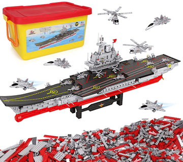 2234 Pieces Aircraft Carrier Building Blocks With Storage Box, 38X 7.7X10.5 Inch Stress Release Large Construction Military Wars