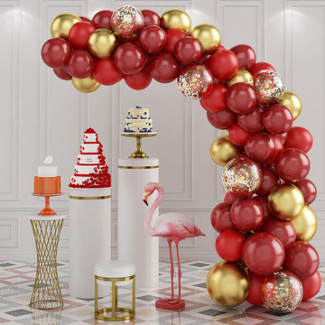 Balloon Arch Garland Kit, Red And Gold Balloon Garland Kit, Red Gold And Gold Confetti Latex Balloon Arch Kit For Wedding Bridal Shower Baby Shower Anniversary Bachelorette Birthday Party Decorations