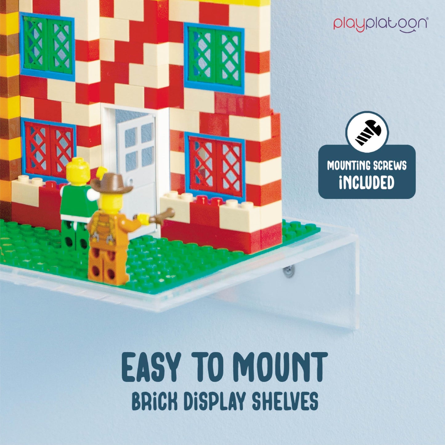 Play Platoon Building Brick Display Shelves 2 Pack Minifigure Display Case Shelf - 12x5 Inch Acrylic Wall Mount Shelf for Wall,