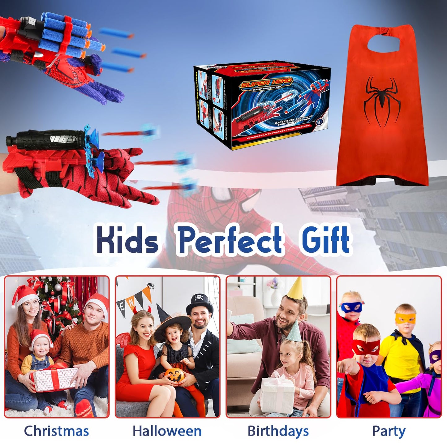 Dravf Spider Web Shooter Toy For Men And Kids, Super Spider Webs Shooters Hero With Wrist Toys Set Cool Stuff Funny For Christma