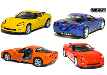 Set of 4: 5'' 2007 Chevy Corvette Z06 1:36 Scale (Blue/Orange/Red/Yellow)